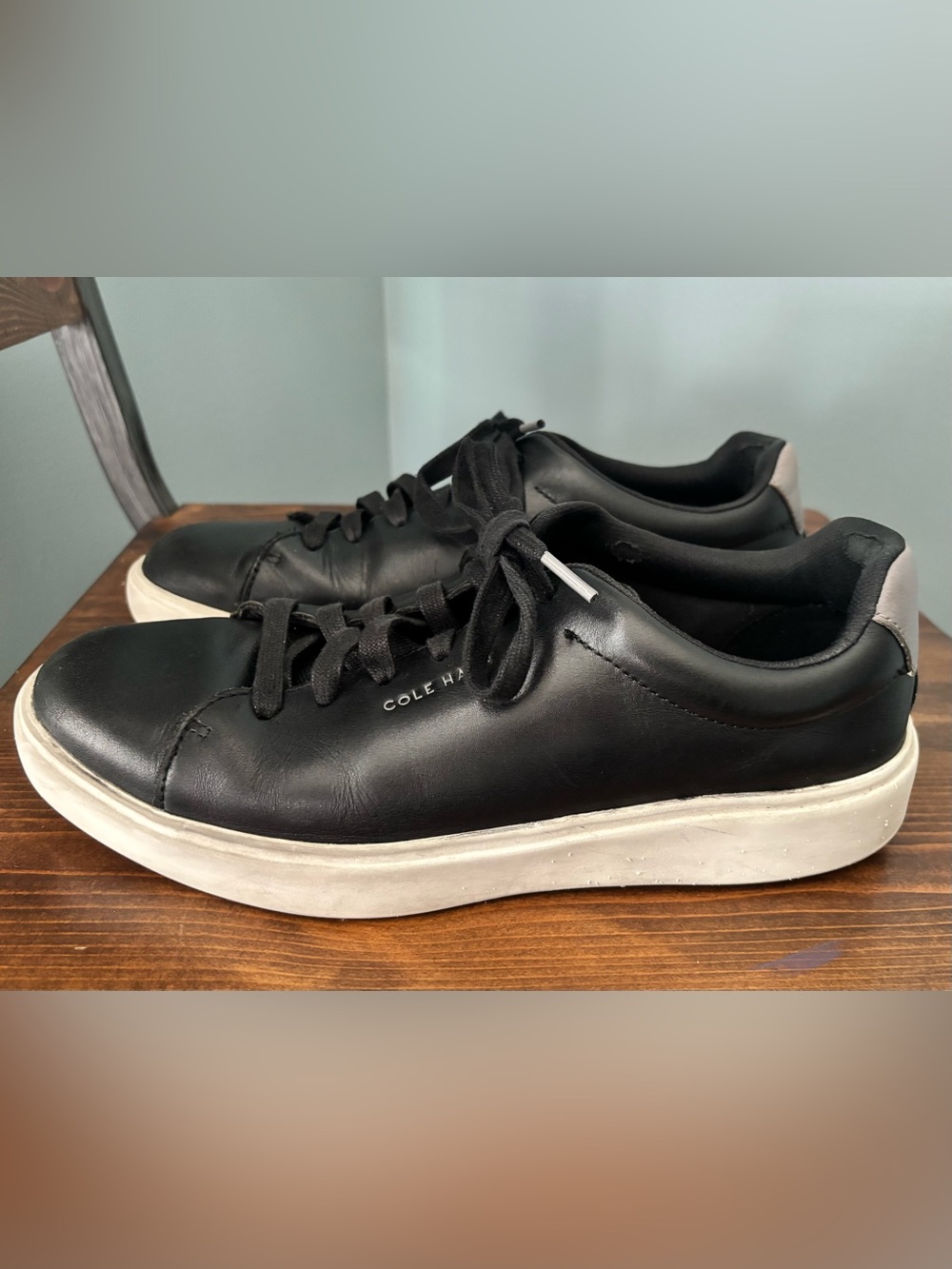 Cole Haan Black Leather Low-Top Sneakers with White Sole
